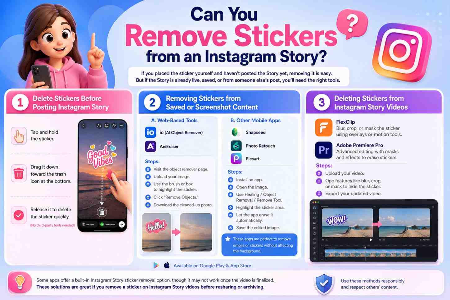 How to Remove Stickers from Instagram Story? 1 How to Remove Stickers from Instagram Story infography