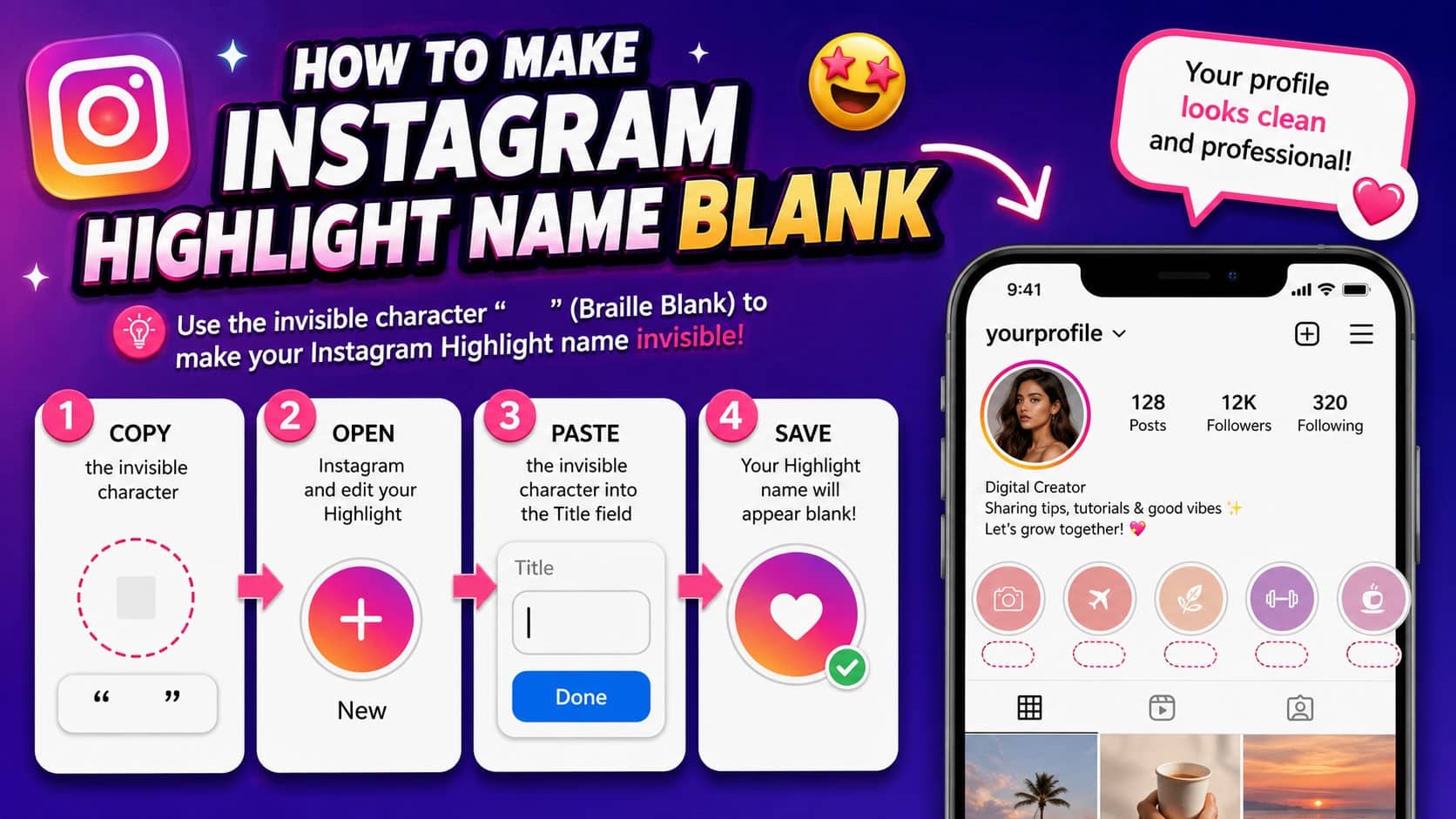 how to make instagram highlight name blank? 1 how to make instagram highlight name blank info